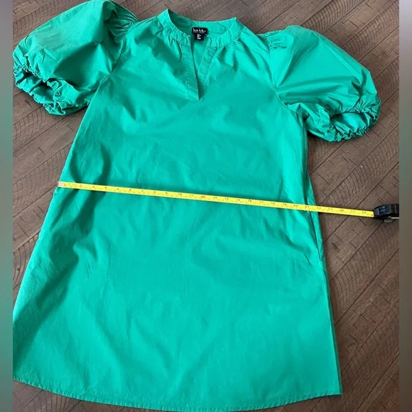 Nicole Miller Vibrant Green Puff Sleeve Mini Dress Size L LIKE NEW - Picture 3 of 7